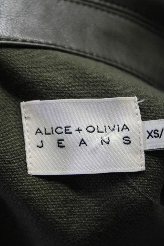 Alice + Olivia Womens Collared Long Sleeves Button Up Jacket Olive Green Size XS - Image 4 of 4
