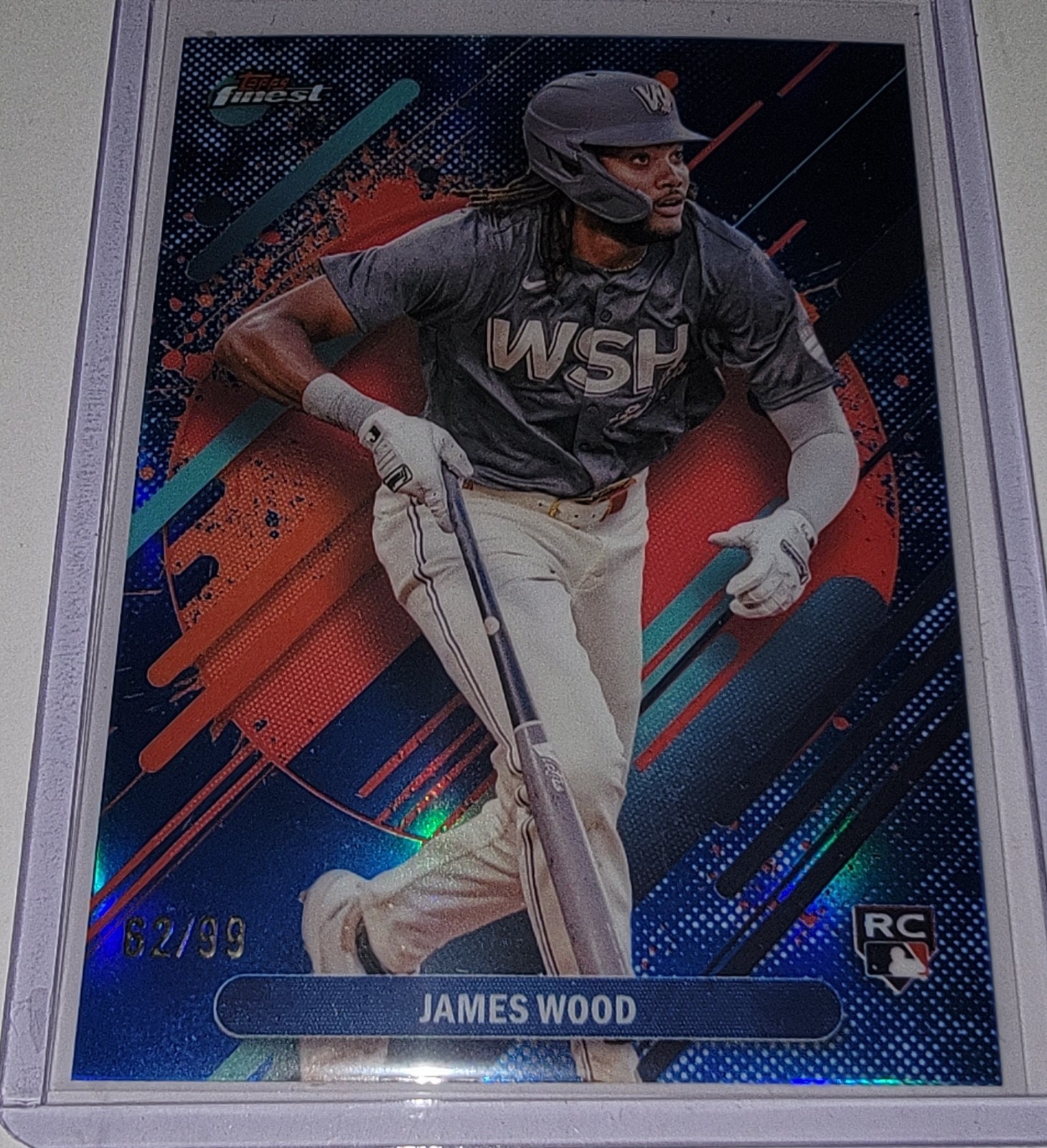 2025 Topps Finest James Wood RARE #300 True Blue Refractor /99 (RC) Nationals