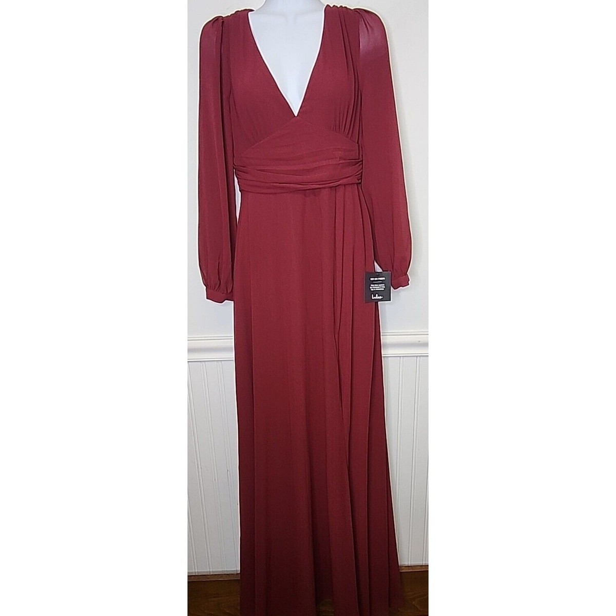 Lulu's Heavenly Hues Maxi Dress Gown Small Red Empire Waist L/S V-Neck  Chiffon | eBay