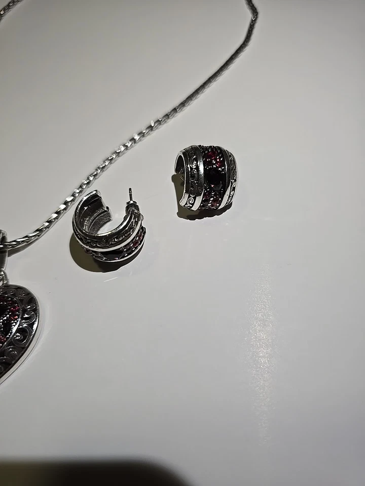 Set of 4 - Brighton Crystal Voyage Red Color Heart Necklace Bracelet Earrings - Image 4 of 4