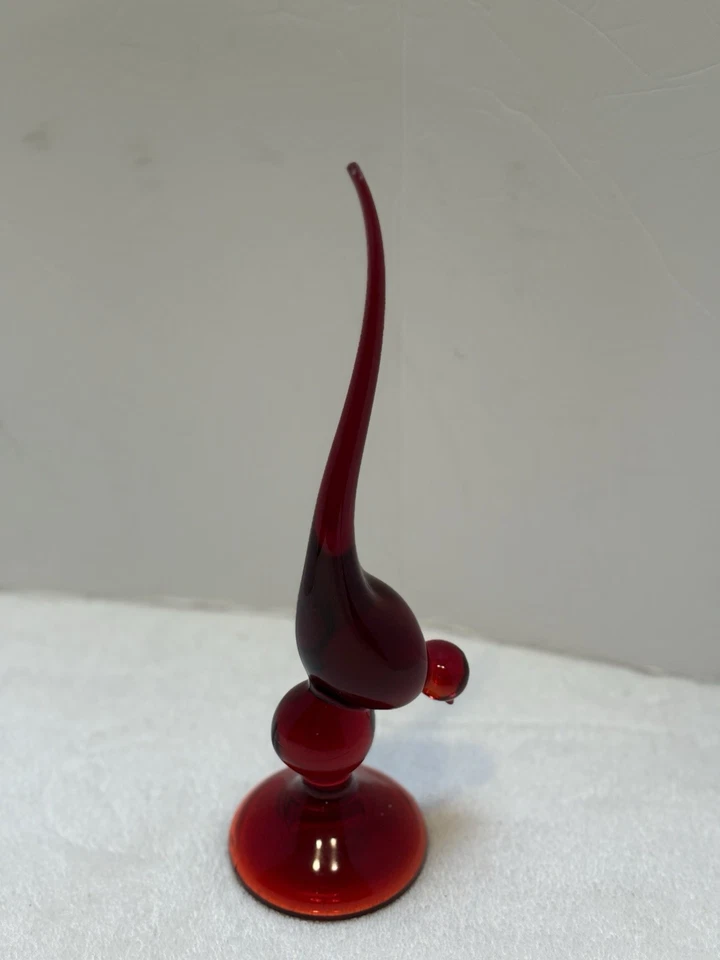 Vintage MCM Viking Glass Ruby Red Long Tail Bird 11”Chip End Of Tail - Image 4 of 4