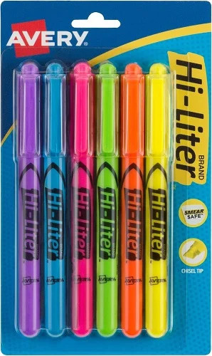 S Assorted Chisel Tip 6/pk Carded