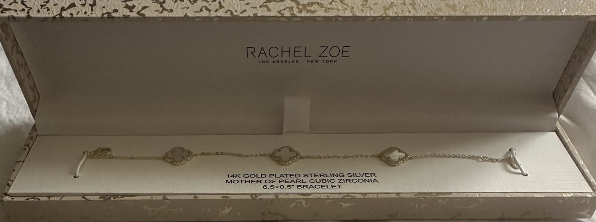Rachel Zoe 14k Gold/Sterling Silver Mother of Pearl Pave 3 Clover