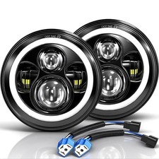 7 Inch LED Headlights Round Halo Angel Eyes DRL Amber Turn Signal Lights H602...