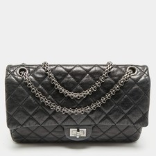 Borsa Chanel nera trapuntata in pelle invecchiata classica 226 ristampa 2,55 ...