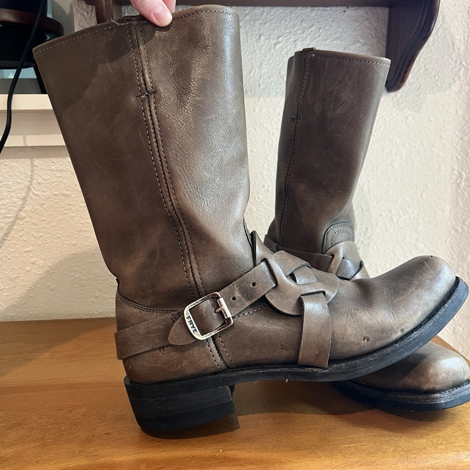 FRYE Botas Gris 87413 Arnés de Cuero Hombres Talla 10 Motociclista Hebilla Occidental Foto 2 de 4