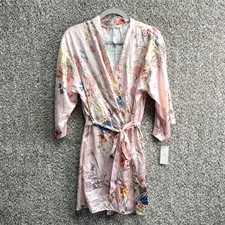 Flora Nikrooz Robe Women's M/L Pink Floral Print Satin Wrap NWT