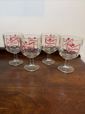 Vtg Budweiser Thumbprint Beer Goblets Set Of 4 Collectible Barware