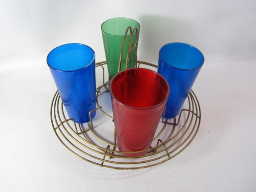 Vintage MCM 8 Glass Tumbler Wire Metal Caddy Rack Holder Mid Century Emson Ware?