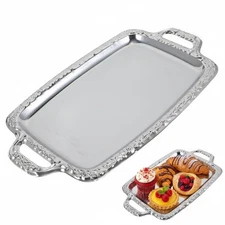 Rectangular Silver Serving Tray - Vintage Metal Tray for Whiskey - Dining Tab...