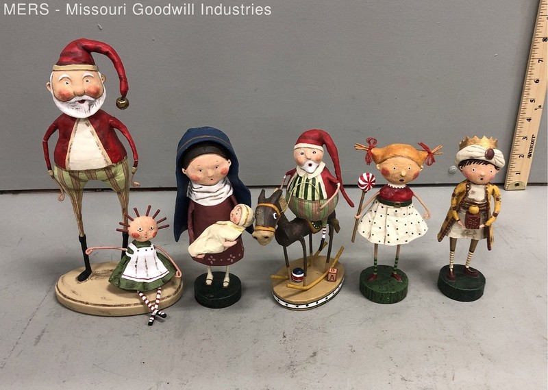 Lori Mitchell ESC Company Christmas Figurine Lot 6pc Resin Nativity Santa
