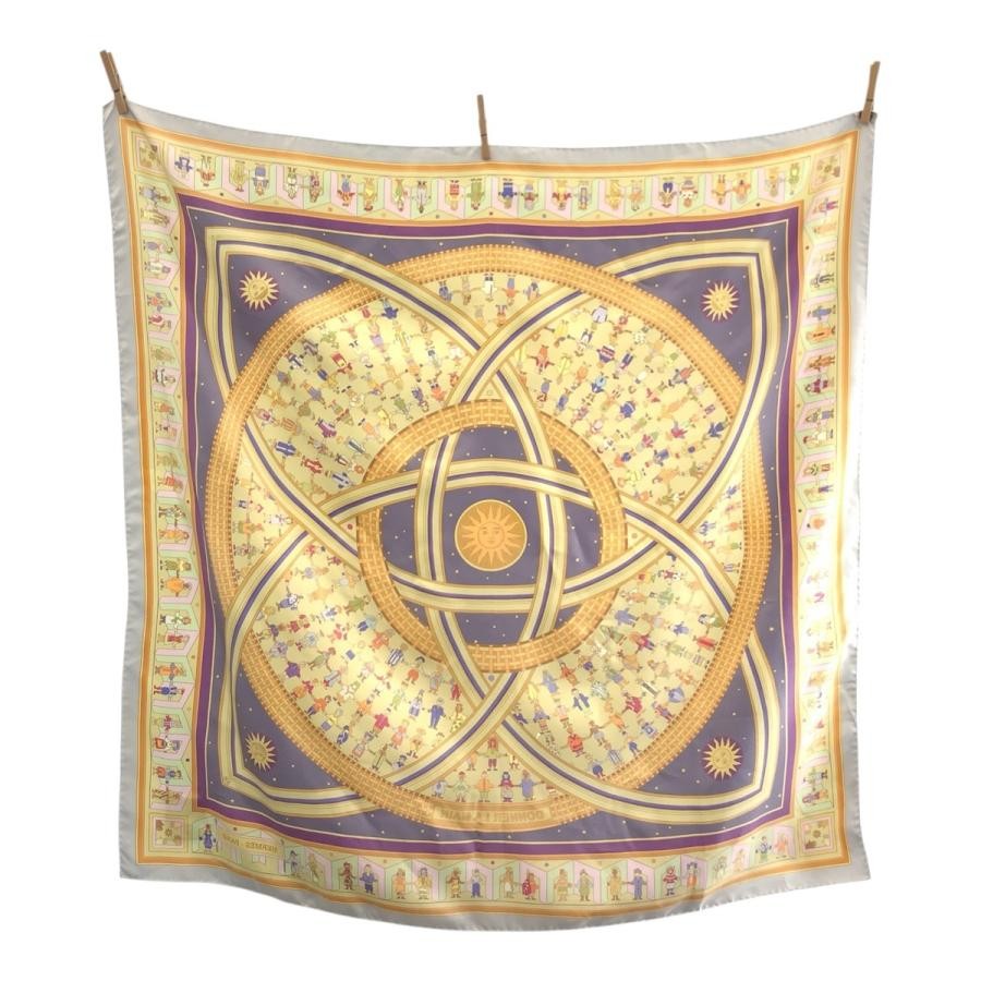 Hermes Donner La Main Carre90 Beige Blue Silk Scarf For Women