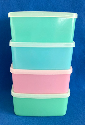 Vintage Tupperware eckig pastell Sandwich Vorratsbehälter 311 blickdichte Deckel 310