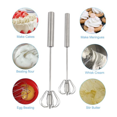 2PC Hand Push Egg Whisk Stainless Steel Mixer Whisking Blending Stirring - Bild 5 von 7