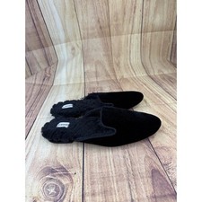 Birdies The Phoebe Black Velvet Faux Fur Lined Slides Mules Womens 6.5