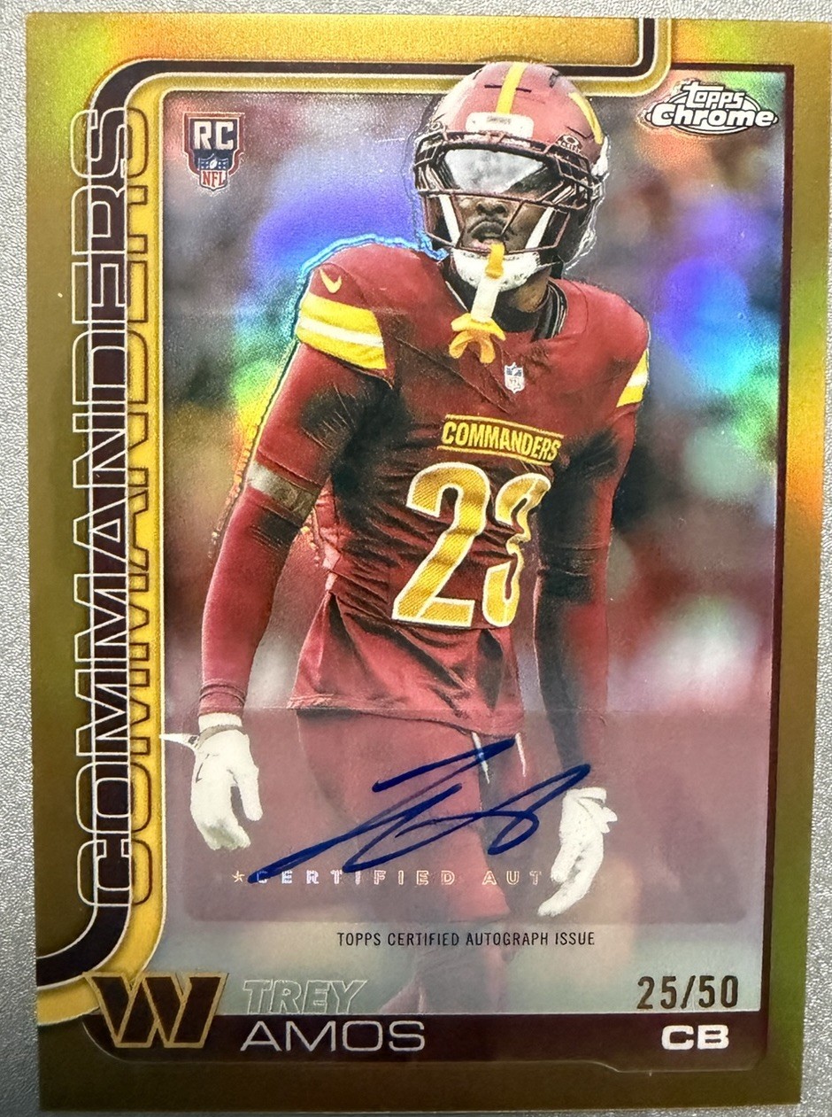 2025 Topps Chrome - Rookie Autographs Trey Amos #RA-TA Gold Refractor /50 AU, RC