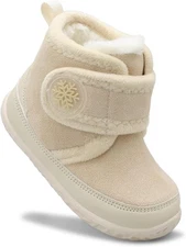 Scurtain Toddler Slippers Girl Boy House Shoes Fuzzy Hard 4-4.5 Infant, Beige 