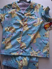 Pok mon Pikachu Kids 2-Pc Blue Satin Pajama Set Button-Up Short Sleeve L