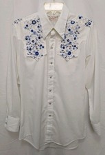 Vintage 1970s Women's L Rockmount Ranch Western Shirt Embroidery Pearl Snaps