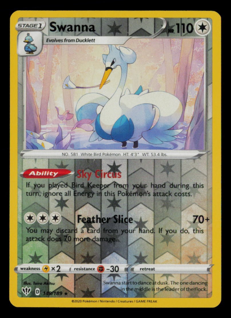 Swanna 149/189 Rare Darkness Ablaze Pokemon Reverse Holo Near Mint