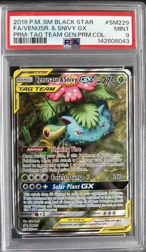 2019 Pokemon SM Black Star Promo #SM229 Full Art Venusaur And Snivy GX - PSA 9