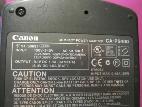 Canon Battery Charger CA-PS400 Double F/Battery BP-511/12/14/22/35(G Ser,Pro1/9)