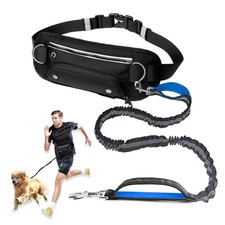 Hands Free Dog Leash Pouch Adjustable Waist Running Dual Padded Handles Bungee