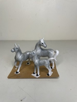 Vintage Bone China Japan Miniature White Horses 2  Porcelain Figurines Set 3 PCs