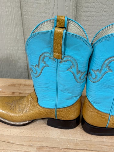 Hondo 2007 Teal Cowhide Cowboy Boots western 9 1/2 D Texas round toe - Picture 10 of 11