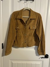 Ribbed Cropped Button Jacket-Lt. Brown Button. Women's Size L