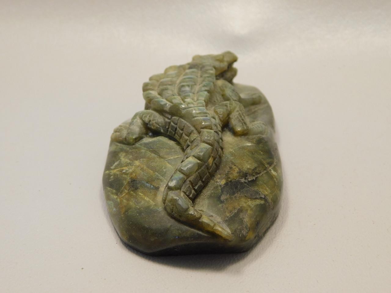 Crocodile or Alligator Figurine Labradorite Gemstone 4.3 inch Carving #O65