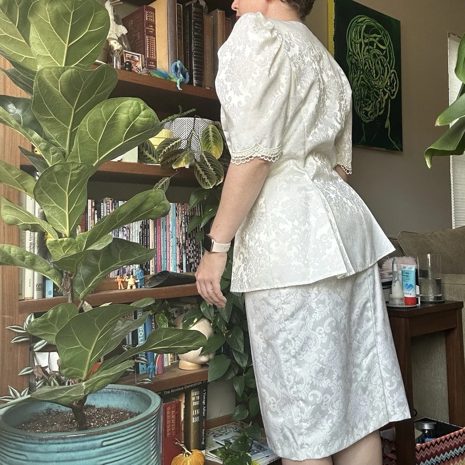 Винтажный 80-х Scott McClintock Puff рукав белая парча полуформальная юбка костюм комплект - Изображение 4 из 4