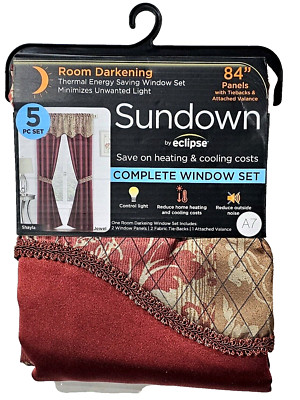 Sundown Eclipse Complete Window Set 2 Panel 52x84in 2 Tieback 1 Valance