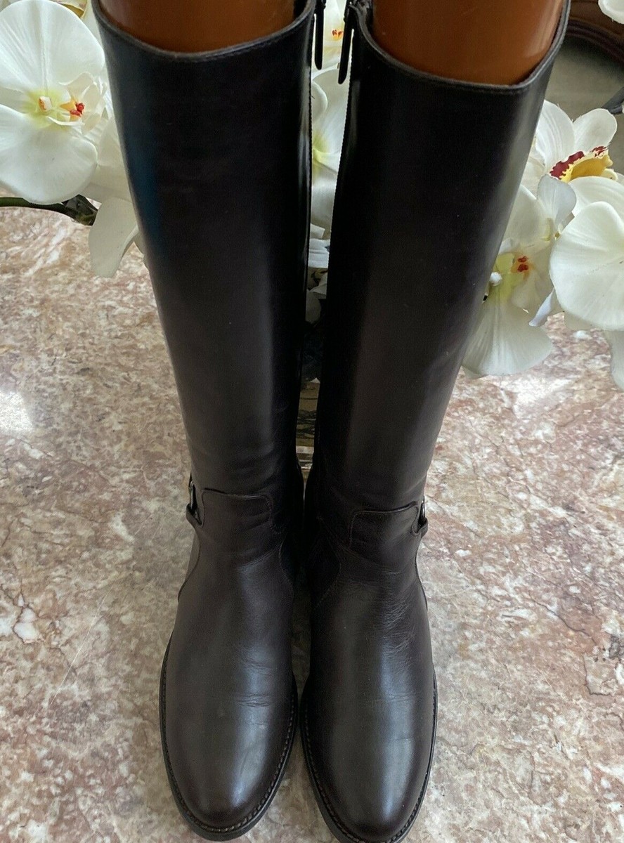 Aquatalia Oralie Brown Leather Quilted Stretch Riding Boots Size