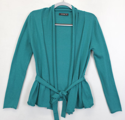 Kerisma Cardigan Sweater Cashmere Blend Ruffle Belted Women M Green Long Sleeve