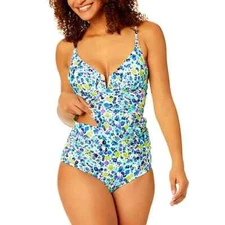 Anne Cole Ladies Tankini Swim Top Size S Blue Ditsy w/ Purple