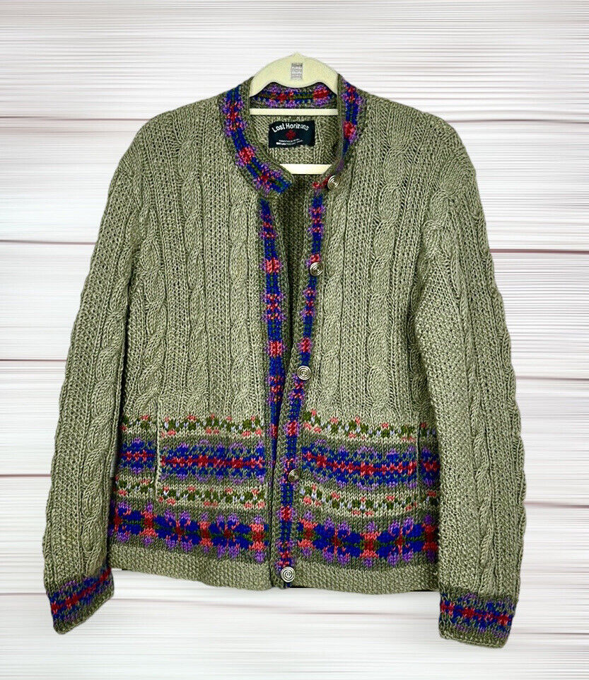 Lost Horizons Nepal Cardigan Sweater Olive Green … - image 2