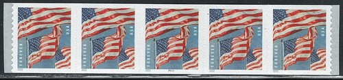 Mint US Strip of 5 Coil Flag Stamp with Plate P111, Scott# 5656 (MNH)
