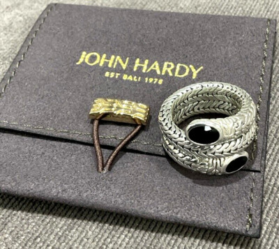 JOHN HARDY Damenring geflochtene Spule Sterlingsilber & schwarzer Chalzedon