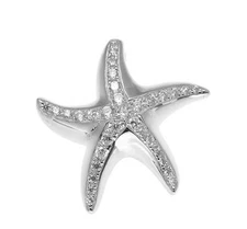 SOLID 925 STERLING SILVER HAWAIIAN SEA STARFISH SLIDE PENDANT CZ RHODIUM