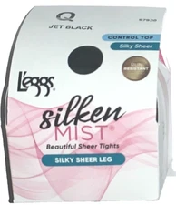 L'eggs Silken Mist Silky Sheer Cool Comfort Control Top Panty, Size Q-JET BLACK
