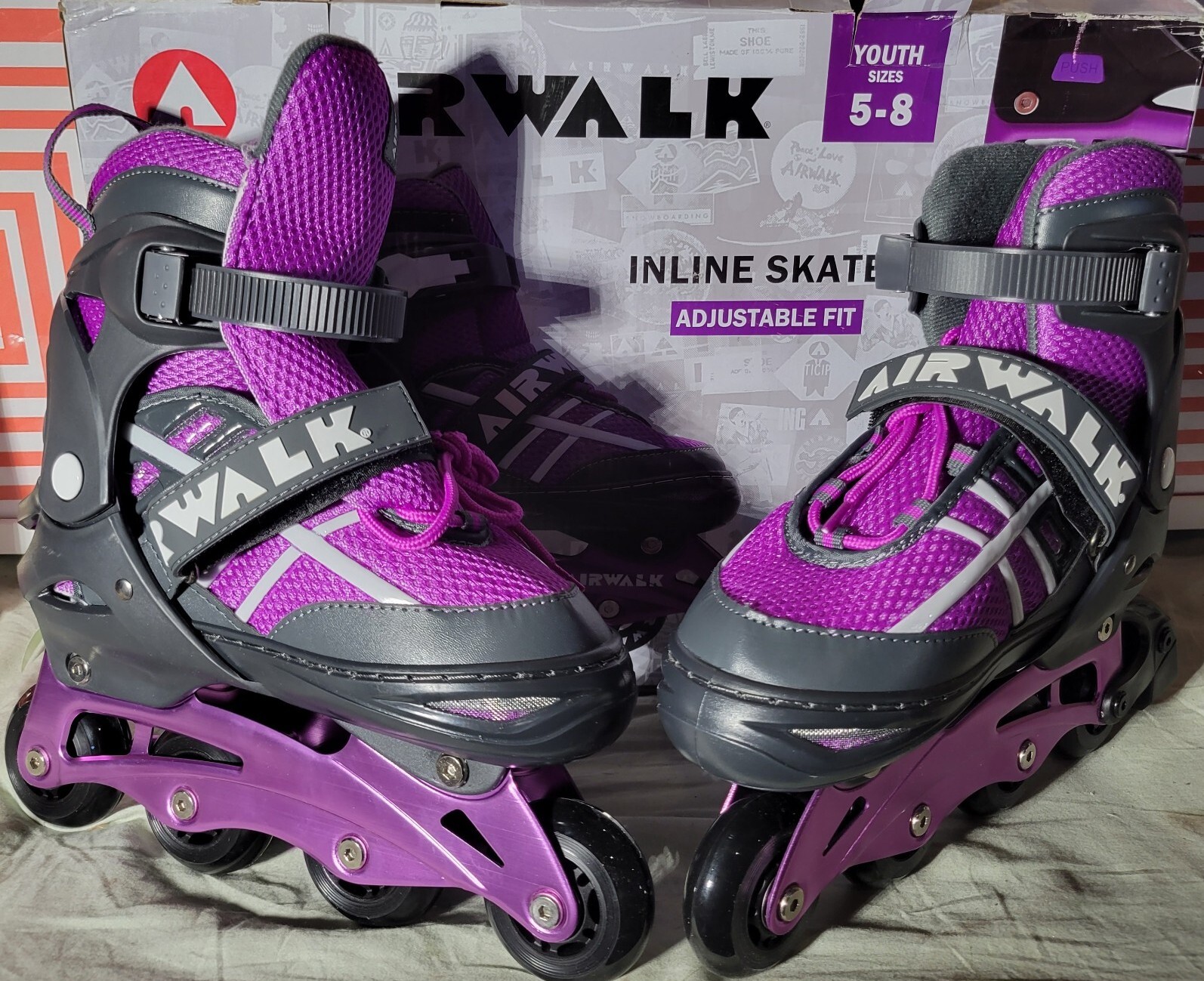 💥 Airwalk Youth Adjustable Fit Inline Skates! Plum Purple Size youth 5