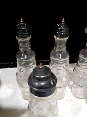 Antique Pairpoint Mfg. Co Glass Cruet Condiment COMPLETE Set