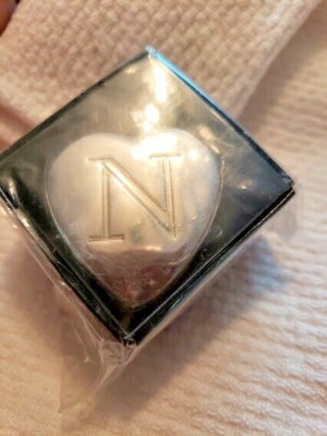 Ganz Monogram ''N''  Tiny Black Velvet Lined Lidded Heart Trinket Jewelry Box 1.5''