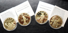 USA 4x Statue of Liberty Anniversary medallions Gold plated + Swarovski Crystals