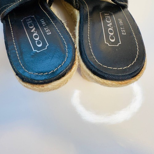 Coach Kara Black Peep Toe Logo Espadrille Wedge Heel Sling Back Sandals - Picture 4 of 7