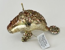 Gold MANATEE Sea Cow Sirenia Beaded Glitter Glass 5.5  Christmas Ornament New