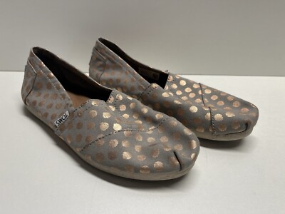 Toms Shoes Womens Drizzle Gray Rose Gold Foil Polka Dot Redondo Flats Size 8
