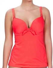 Freya Deco Swim Tankini Top Insanely Red Size 36DD Padded Plunge Bra 3869 New
