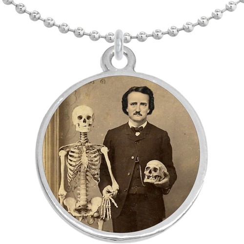 Edgar Allan Poe with Skull Round Pendant Necklace Beautiful Fashion Jewelry